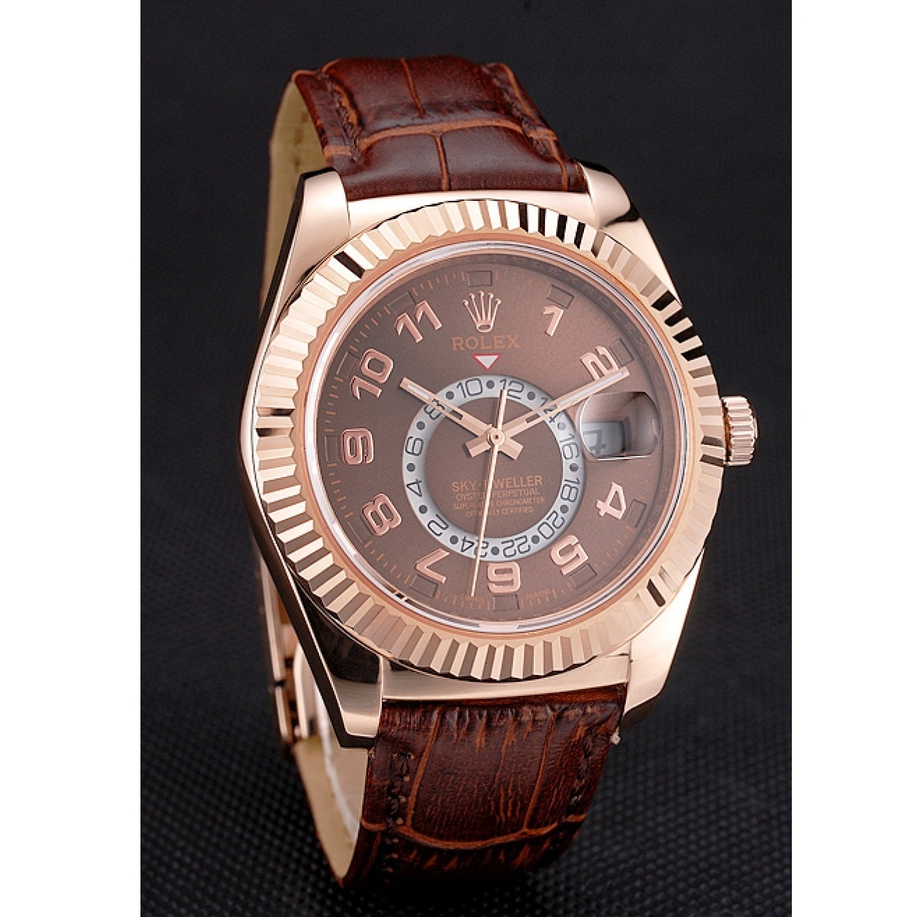 Good Copy Rolex Watches Case Strap Gold Dweller Rose Brown Leather Sky Rolex Brown Dial 0801